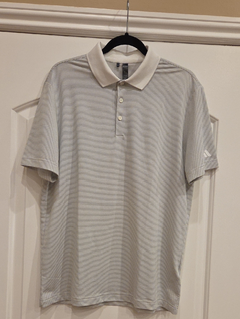 Adidas Light Gray and White Striped Polo Size M